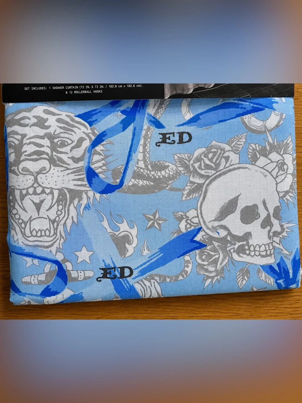 Ed Hardy 13-Piece Tattoo Skull & Tiger Shower Curtain Set w/ Rollerball Hooks